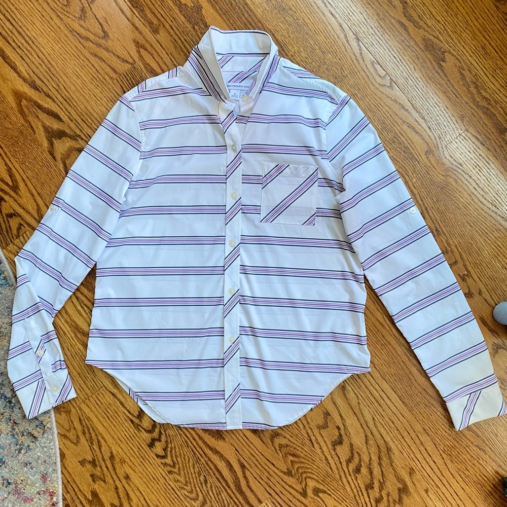 Southern Tide Emery Intercoastal Button Down Striped Shirt White Size S